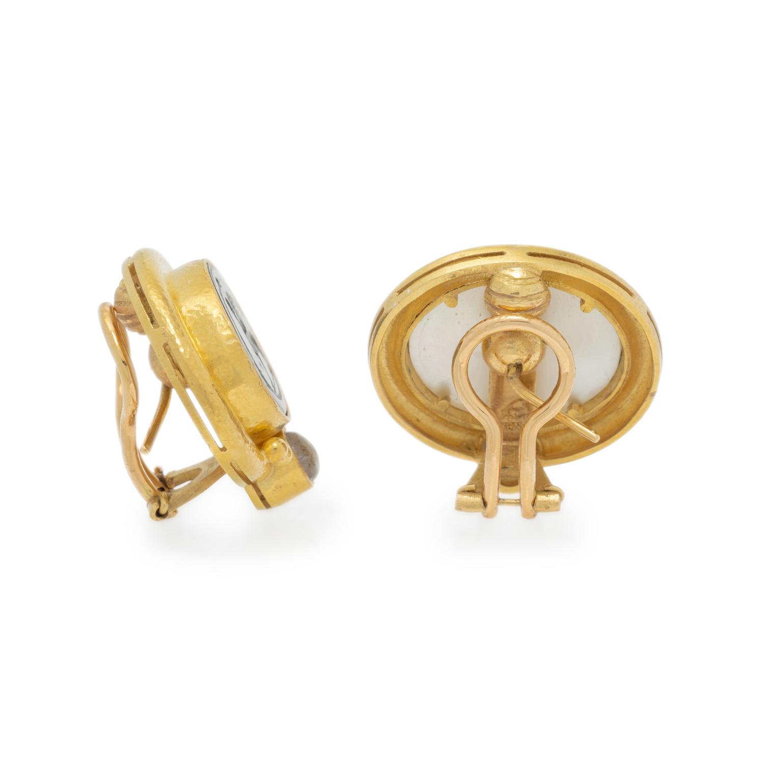 ELIZABETH LOCKE, 'DEMEL SPHINX' VENETIAN GLASS INTAGLIO EARRINGS