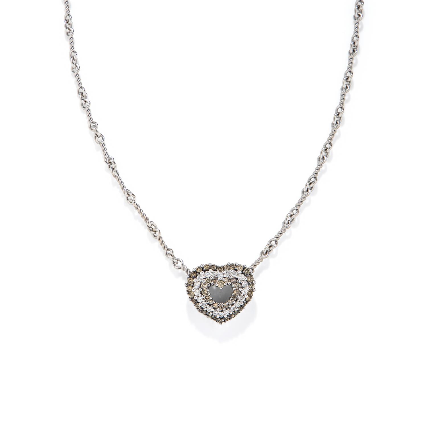 WHITE GOLD, DIAMOND, AND COLORED DIAMOND HEART NECKLACE