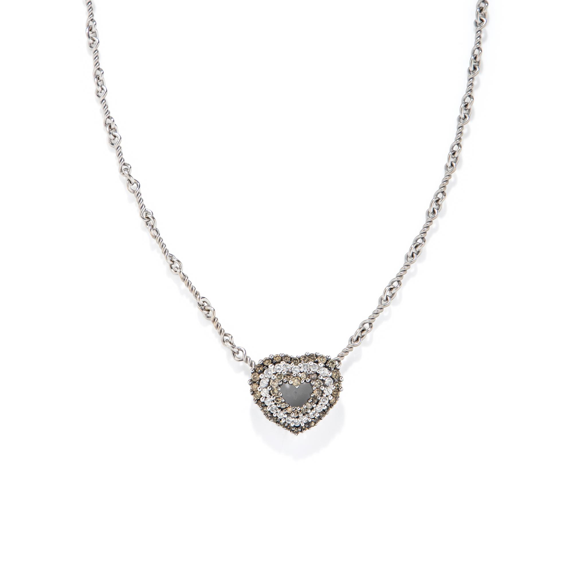 WHITE GOLD, DIAMOND, AND COLORED DIAMOND HEART NECKLACE