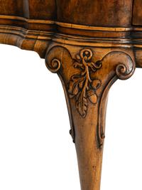 A Large Queen Anne Style Burl Walnut Demilune Console Table