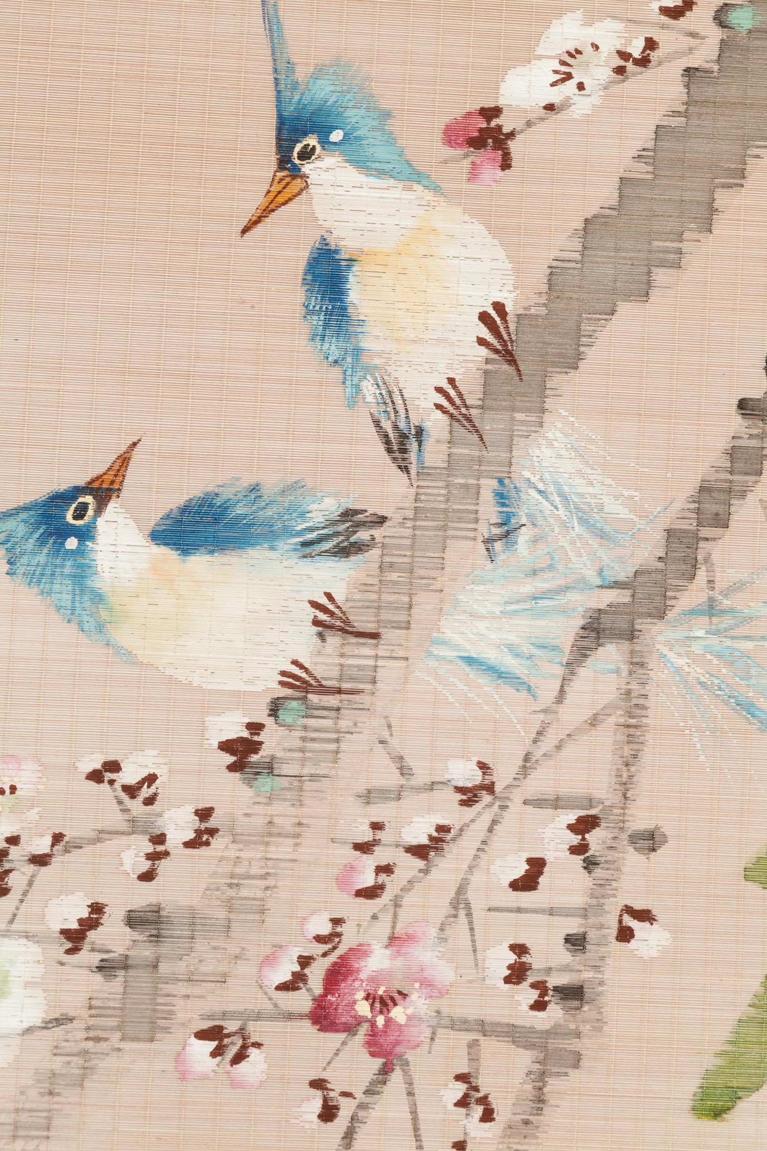 Three Chinese Bamboo Mat Paintings