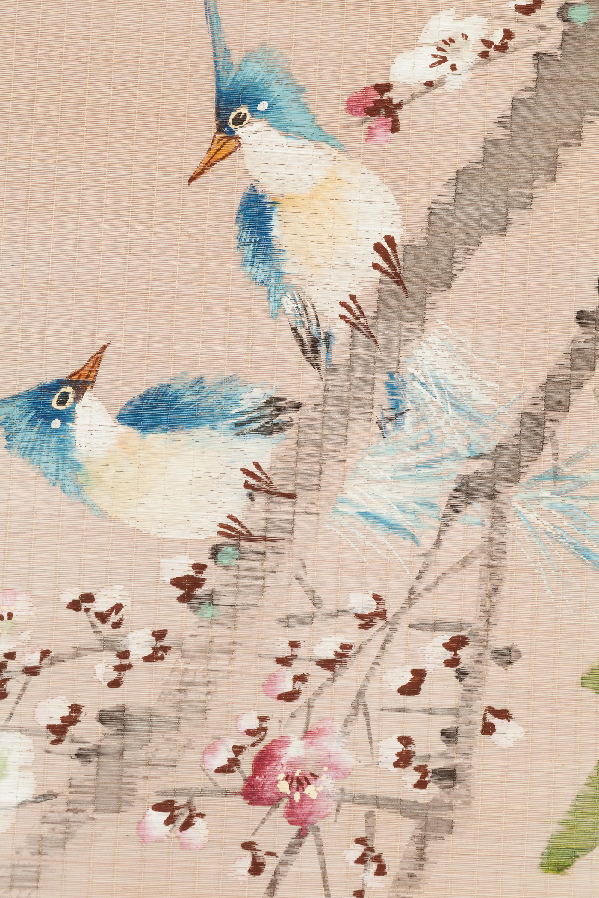 Three Chinese Bamboo Mat Paintings