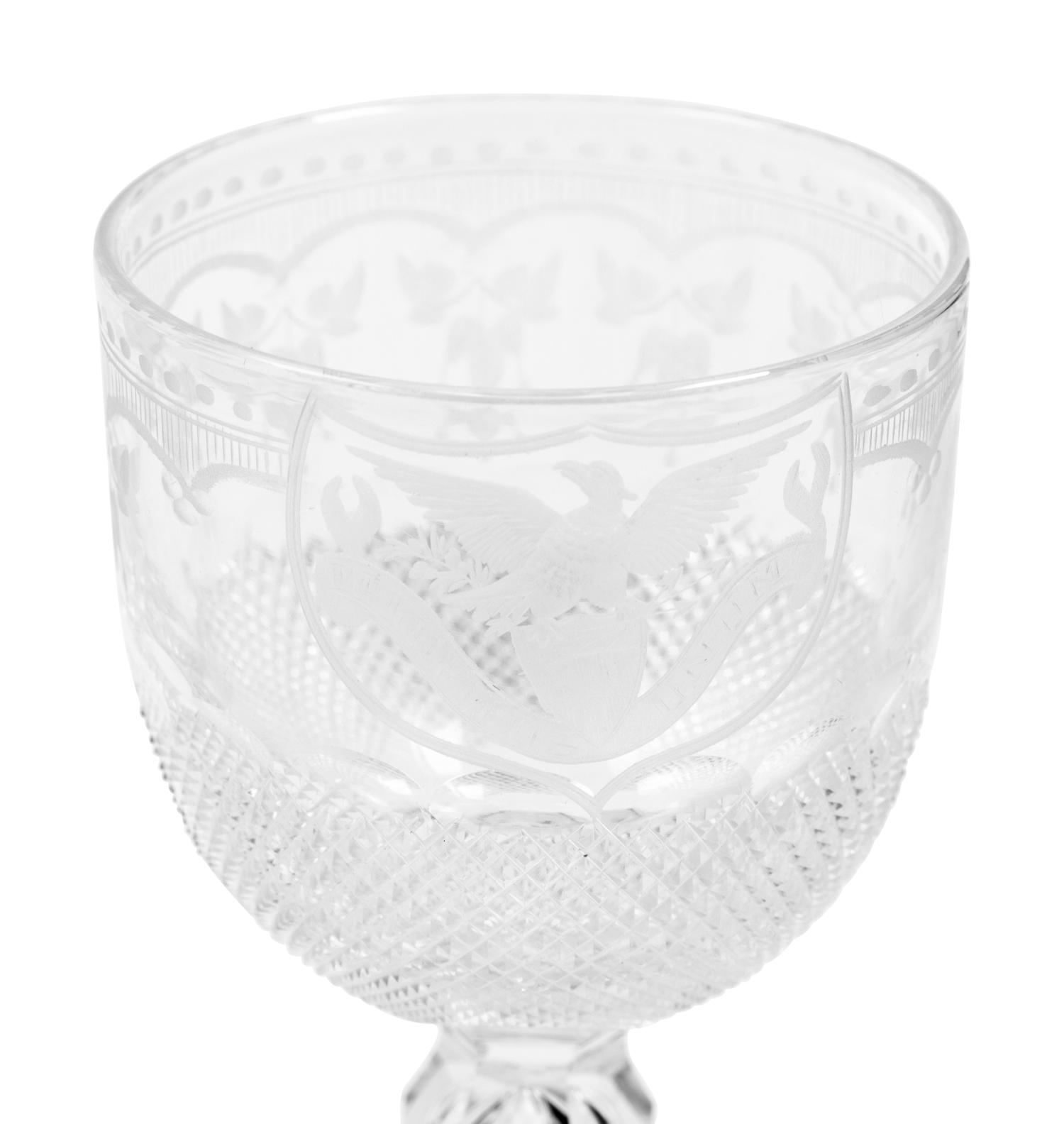 [THE LINCOLN WHITE HOUSE]. A group of 3 cut and engraved crystal drinking glasses manufactured for use in the Lincoln White House. Brooklyn, New York: Greenpoint Flint Glassworks, ca. 23 July 1861.