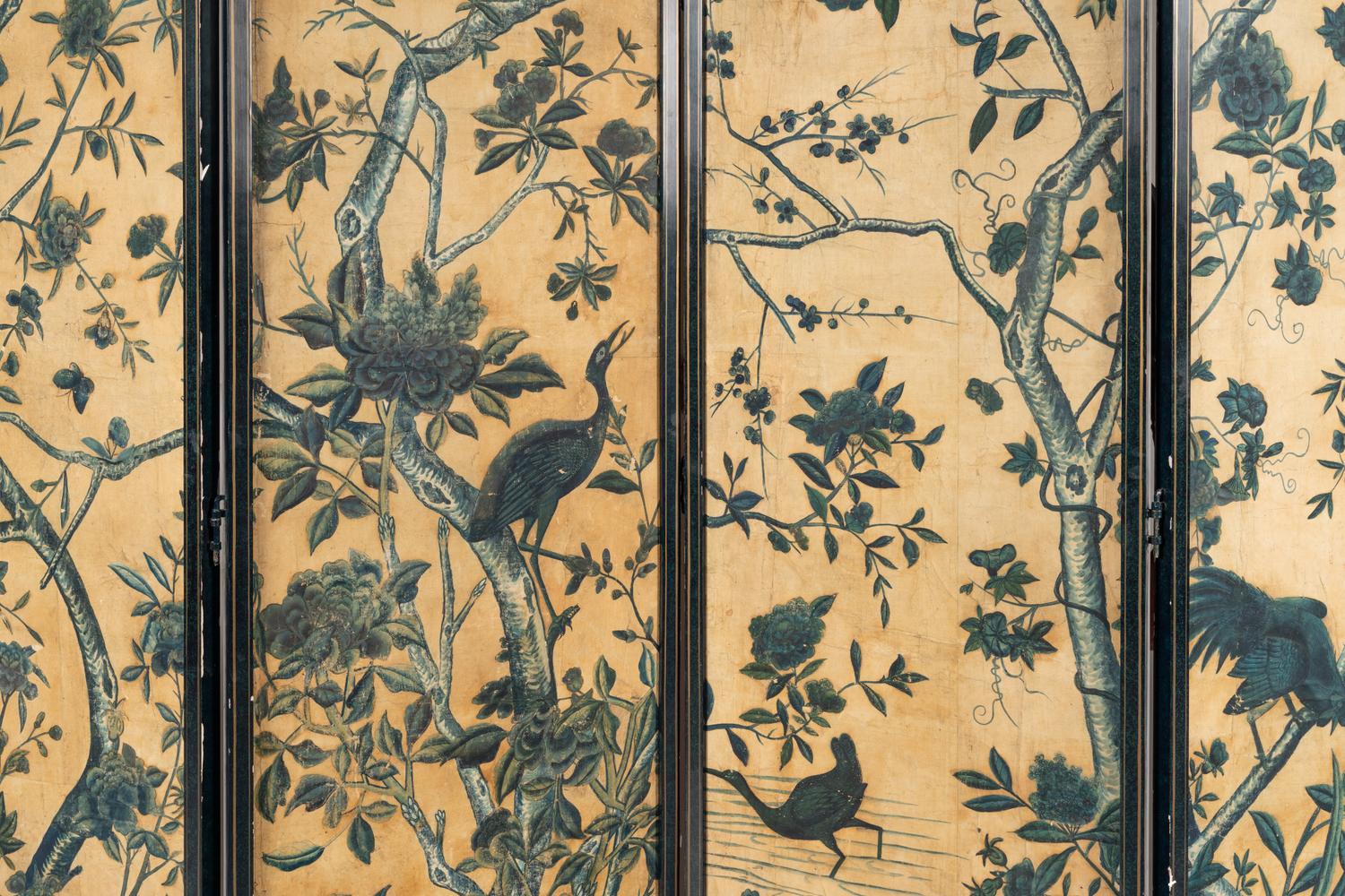 A Chinese Export Blue and White Wallpaper Four-Panel Screen
