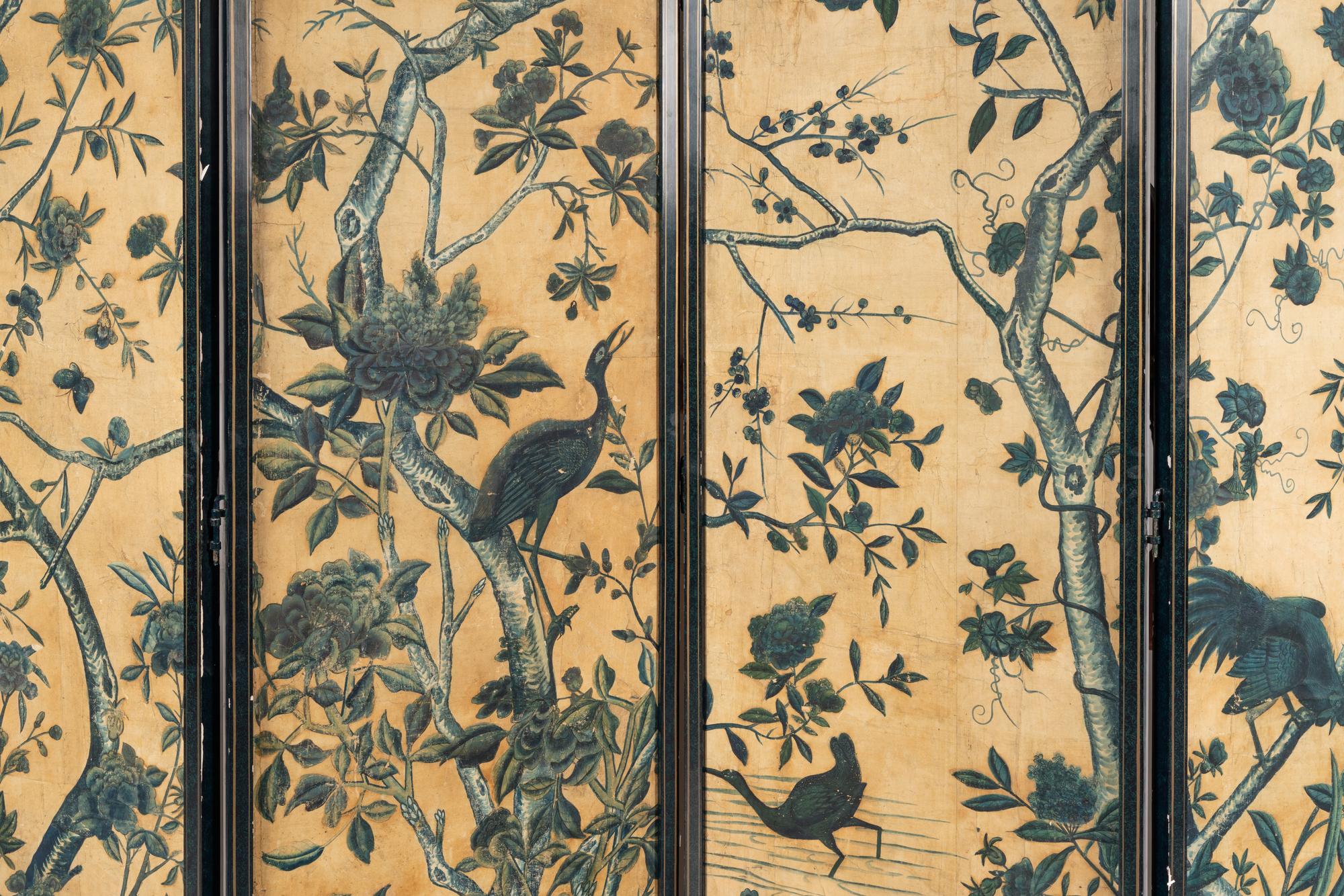 A Chinese Export Blue and White Wallpaper Four-Panel Screen