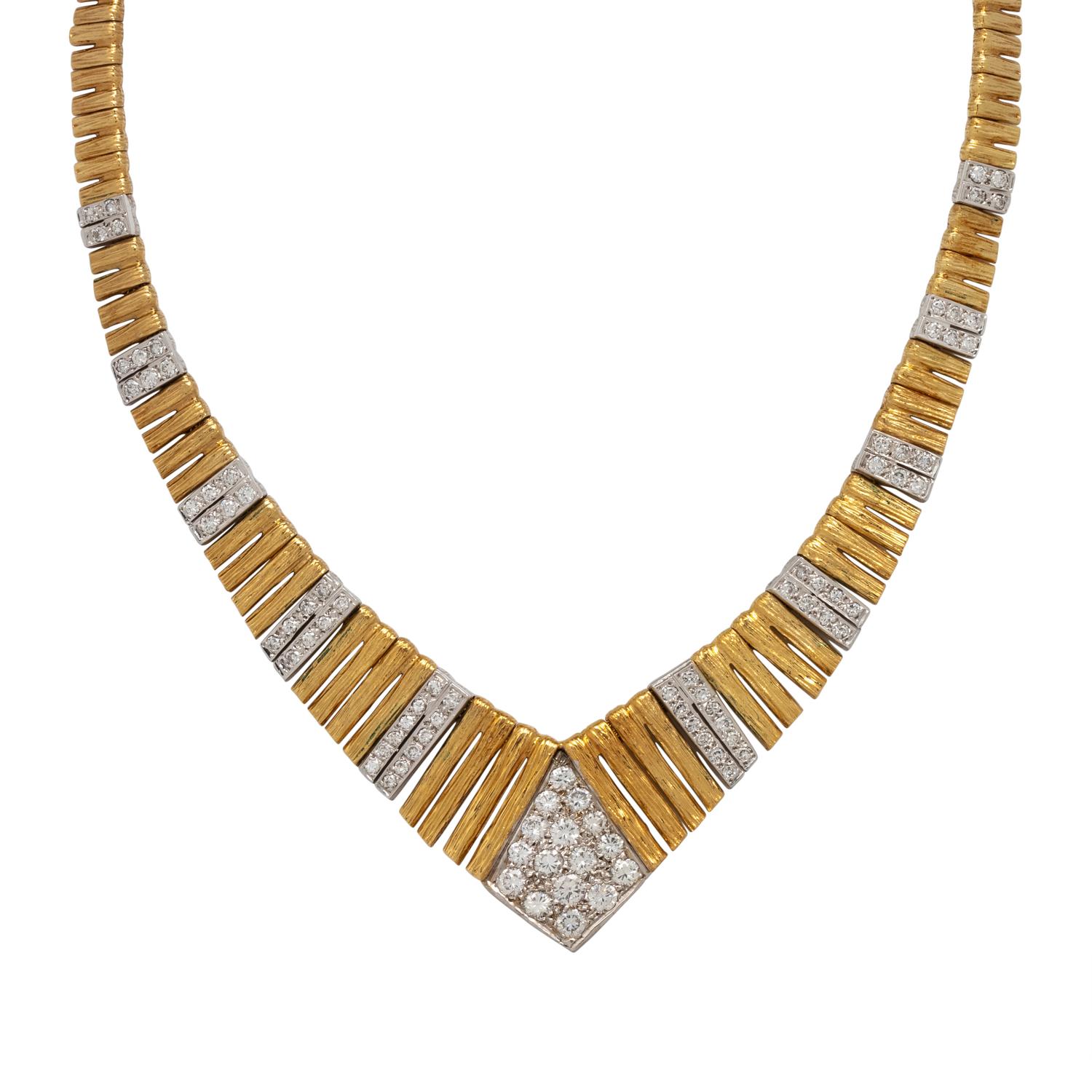 FRENCH, YELLOW GOLD AND DIAMOND NECKLACE