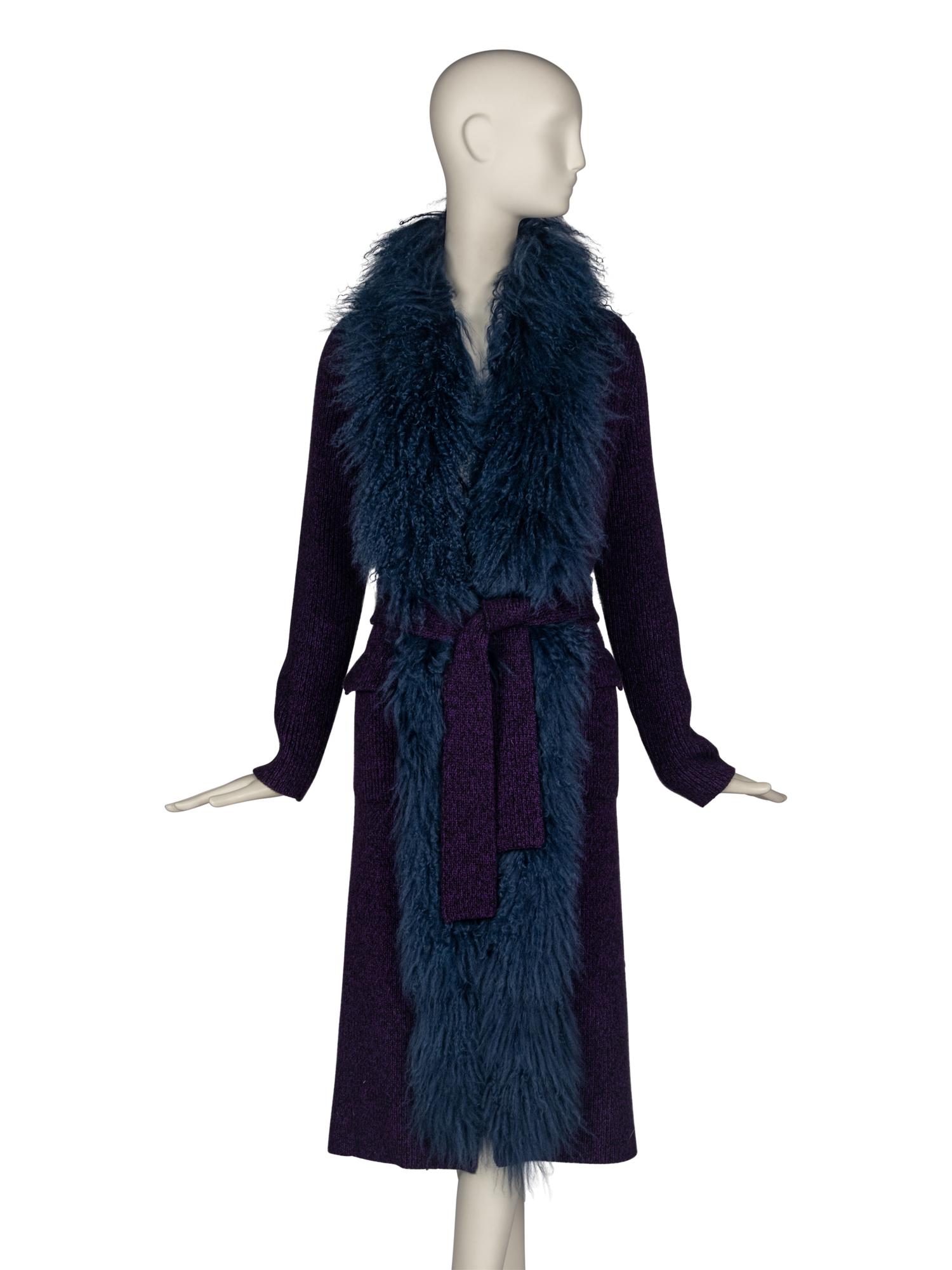 Prada Knit Cardigan Trimmed in Mongolian Lamb