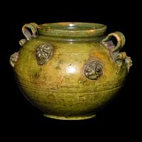 A Chinese Green Glazed Porcelain Jar 綠釉繫帶貼花小罐