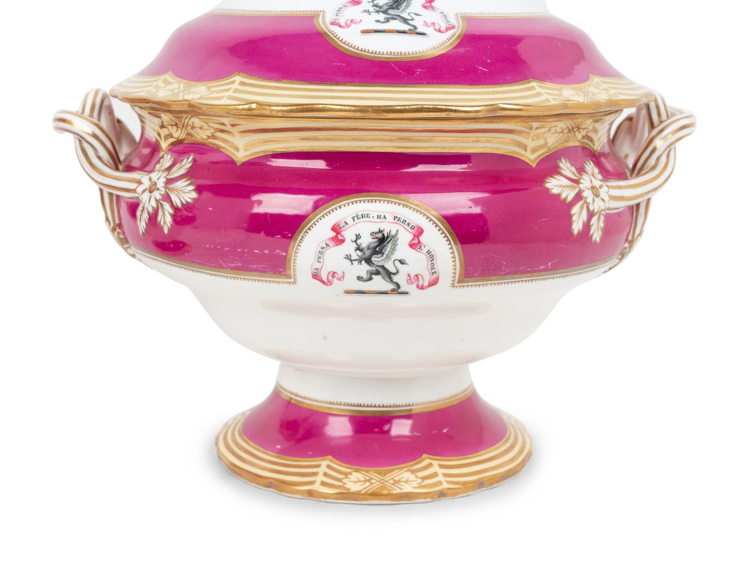 A Pair of English Porcelain Armorial Soup Tureens