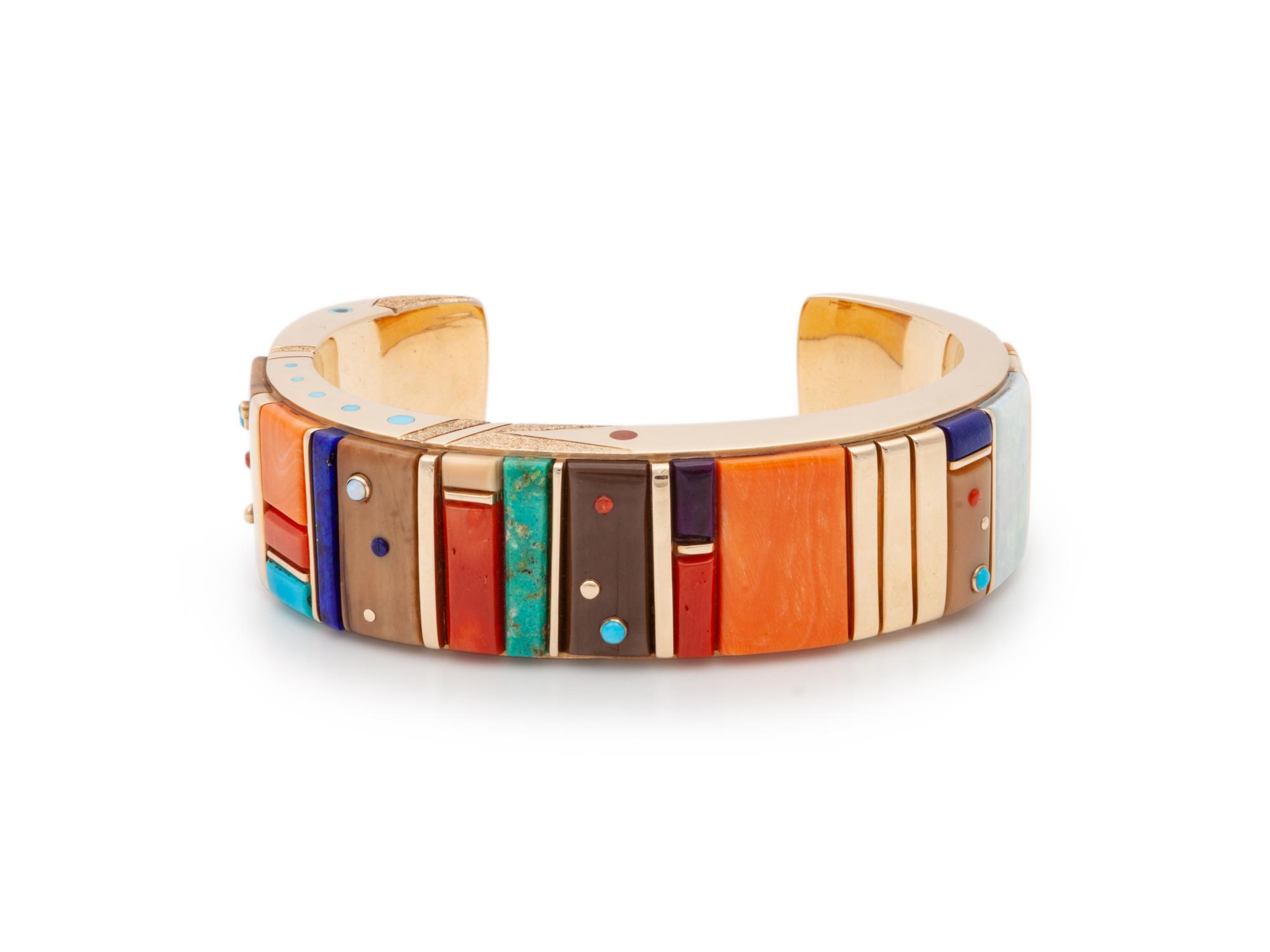 Gold and Cobblestone Inlay Cuff Bracelet