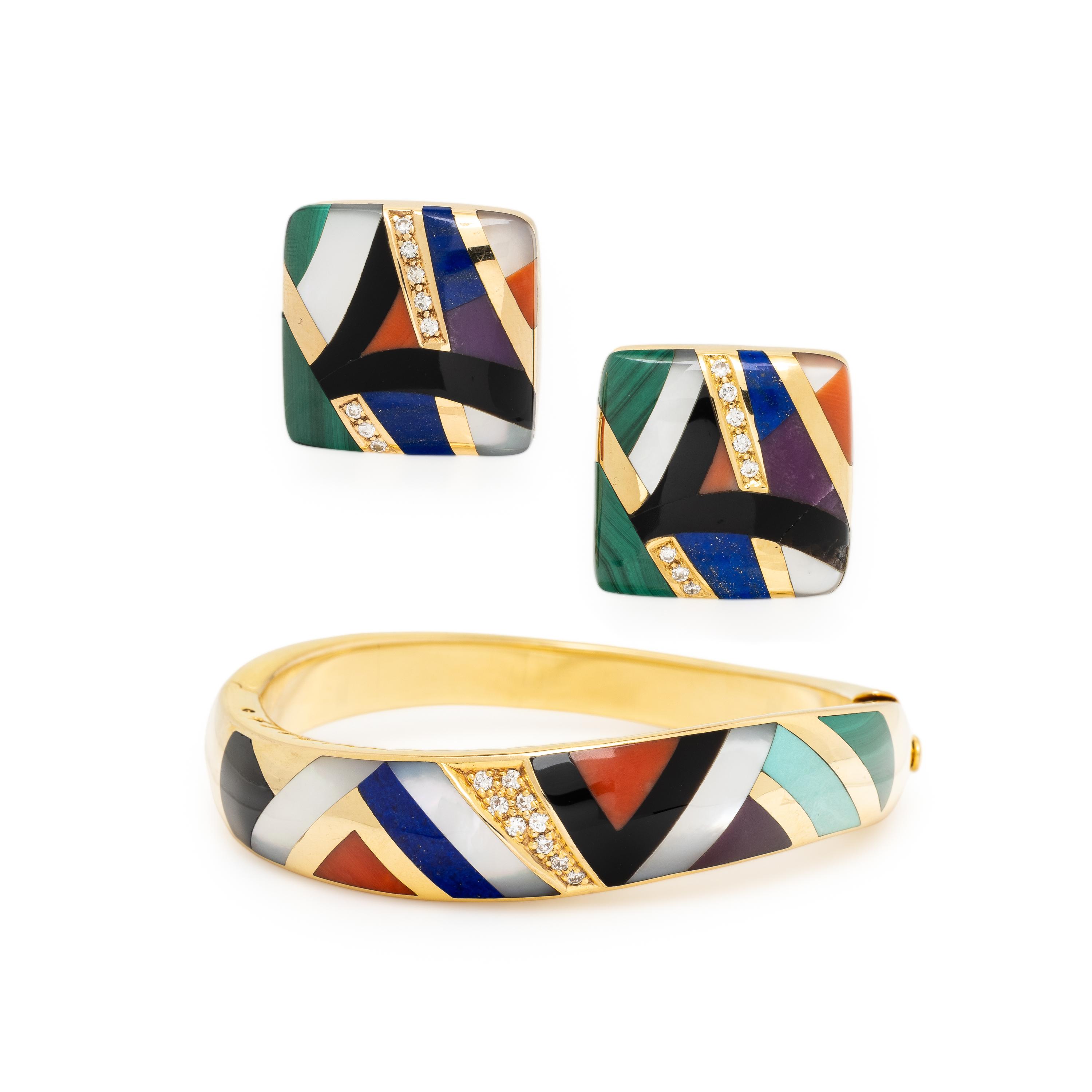 Asch Grossbardt, Multigem and Yellow Gold Earrings and Bangle Bracelet