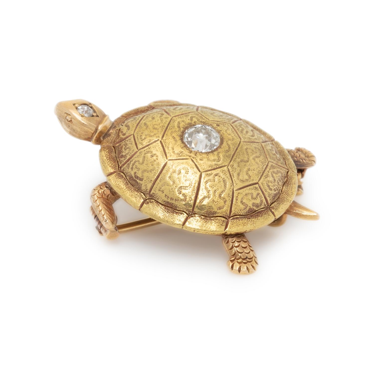 Diamond and Gold Turtle Pendant Brooch