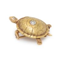 Diamond and Gold Turtle Pendant Brooch