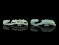 Two Pale Celadon Jade Belt Hooks