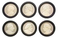 A Collection of Six Continental Ceramic Roundels, Diameter 7 5/8 inches.