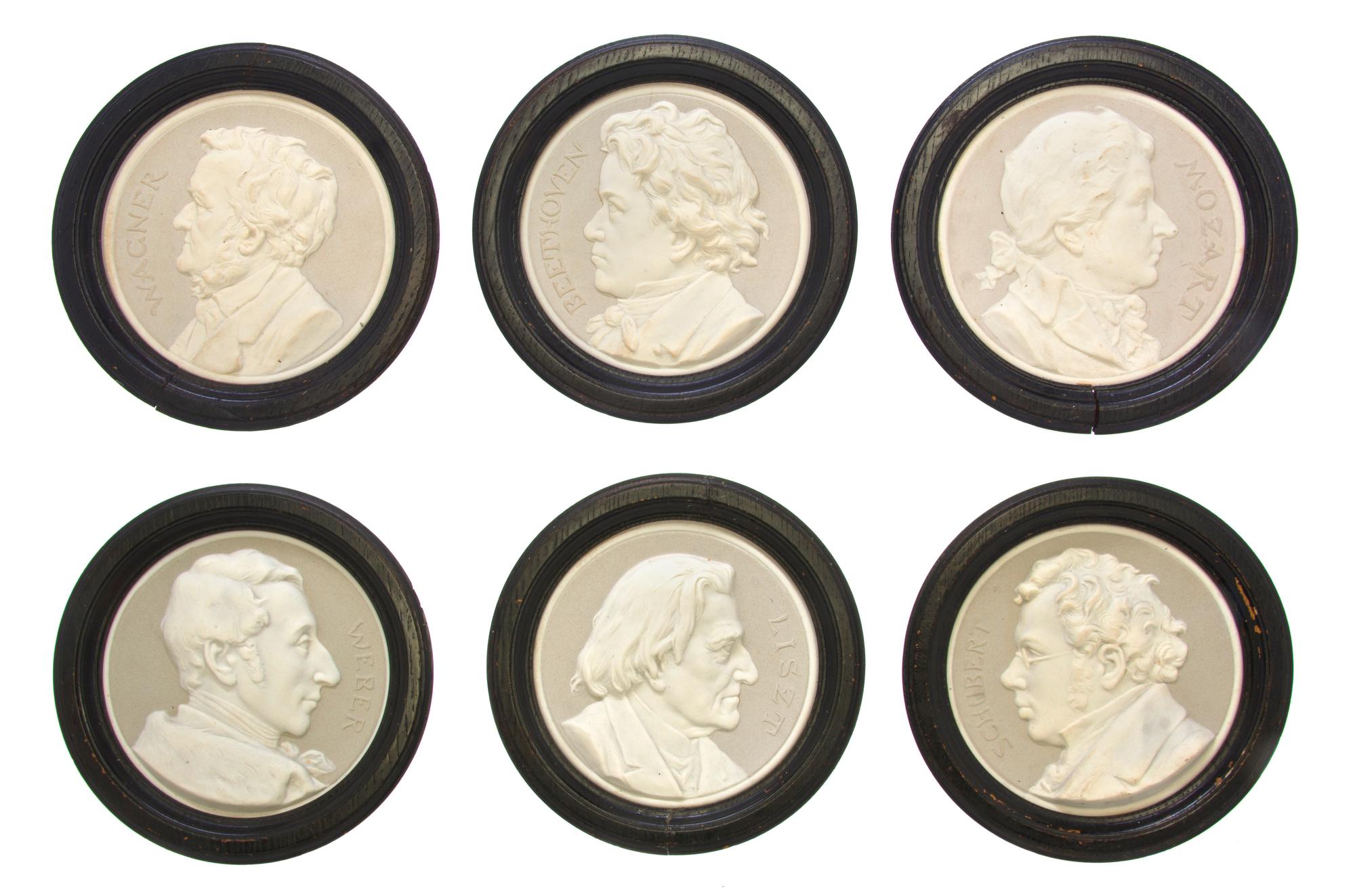 A Collection of Six Continental Ceramic Roundels, Diameter 7 5/8 inches.