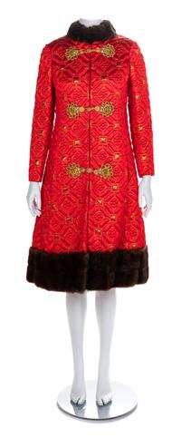 Oscar de la Renta Fur Trimmed Coat with Matching Dress, 1960-70s Size label: 8