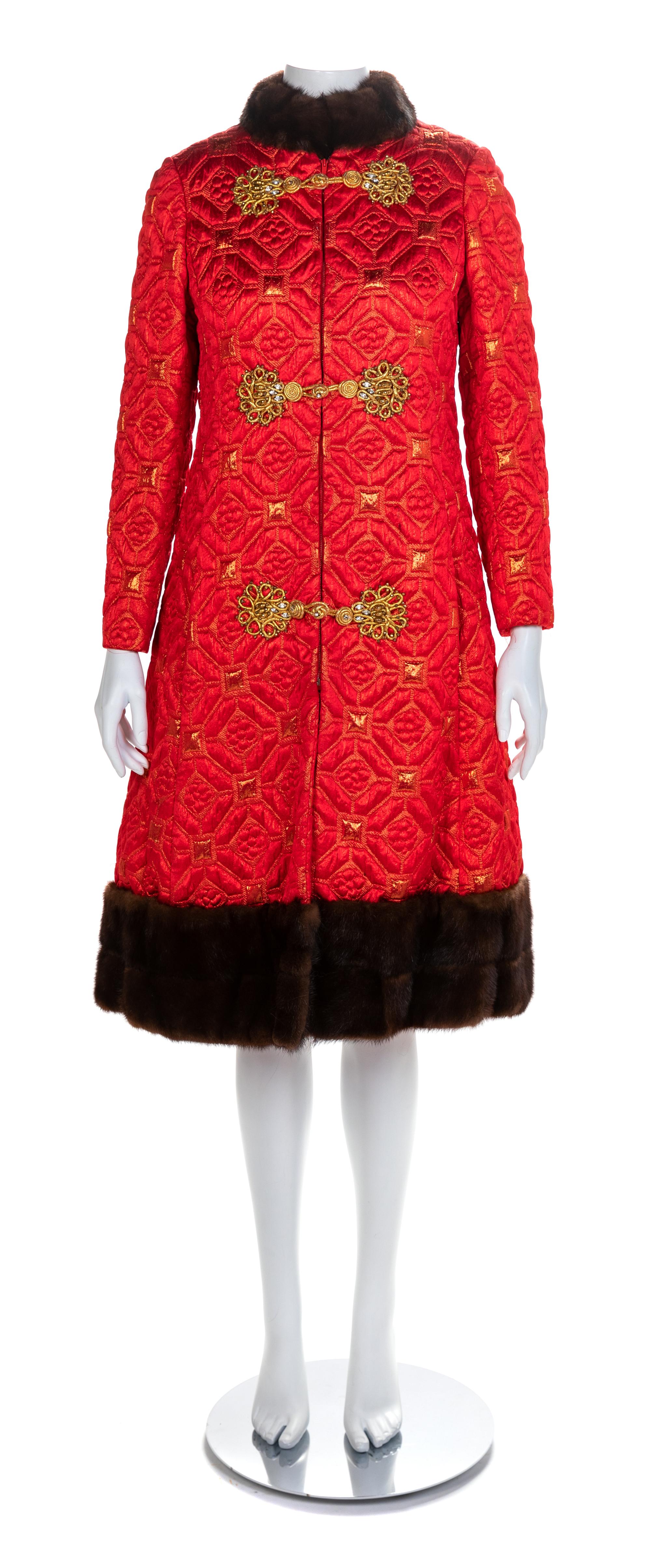 Oscar de la Renta Fur Trimmed Coat with Matching Dress, 1960-70s Size label: 8