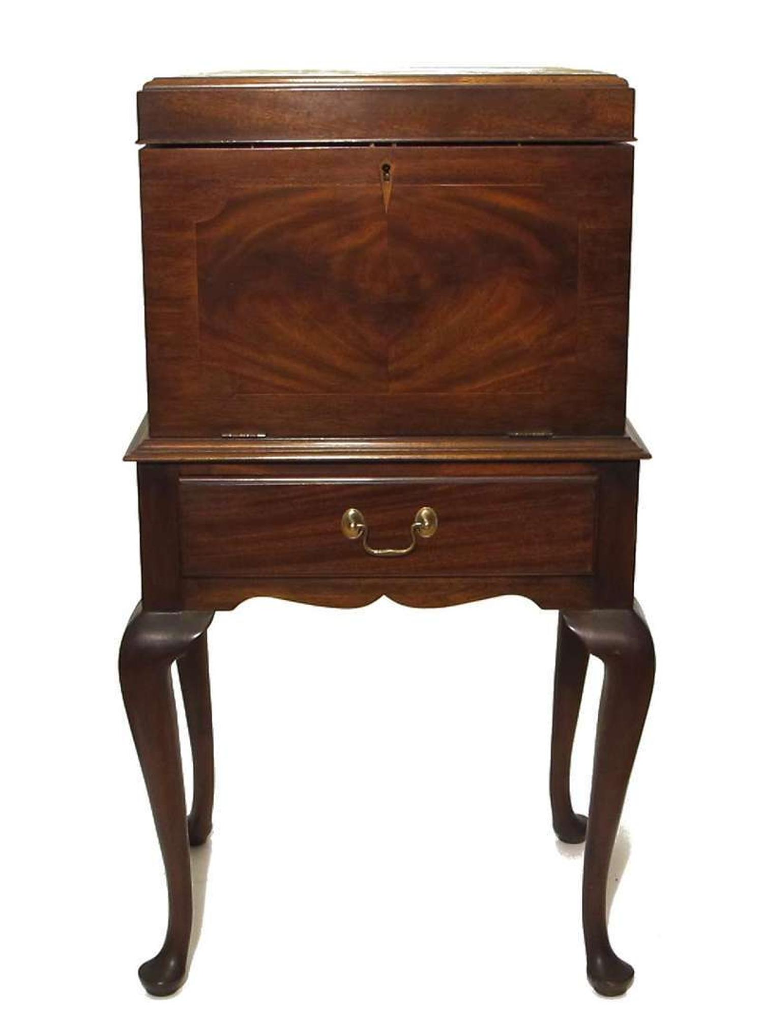 Queen Anne-style inlaid mahogany silver chest-on-stand 20th century