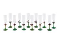A Set of Twelve Daum Nature Pâte-de-Verre Champagne Flutes