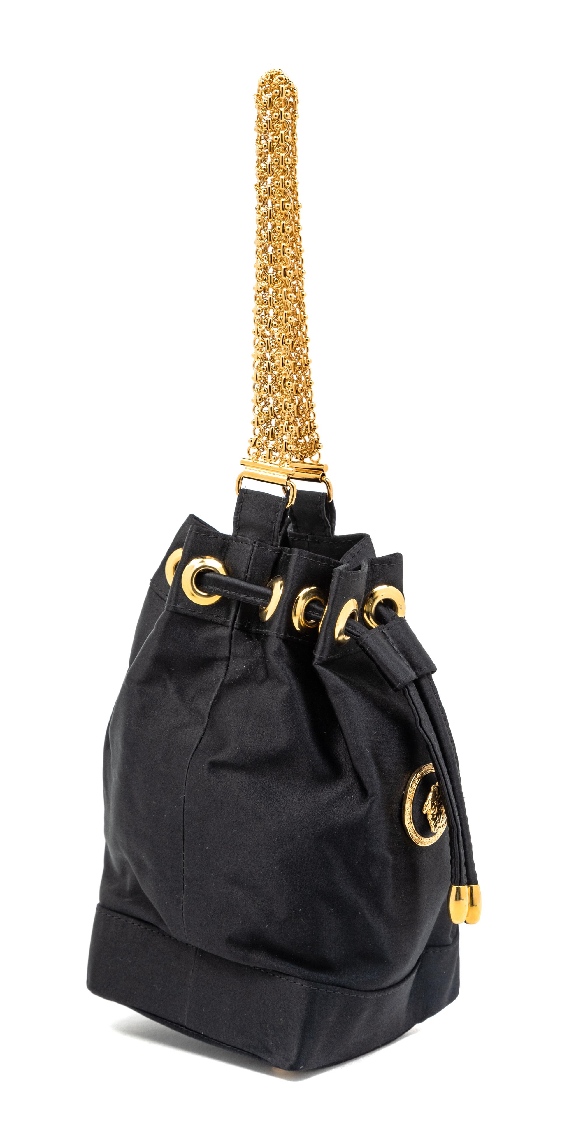 Gianni Versace Couture Black Satin Drawstring Handbag, 1990s