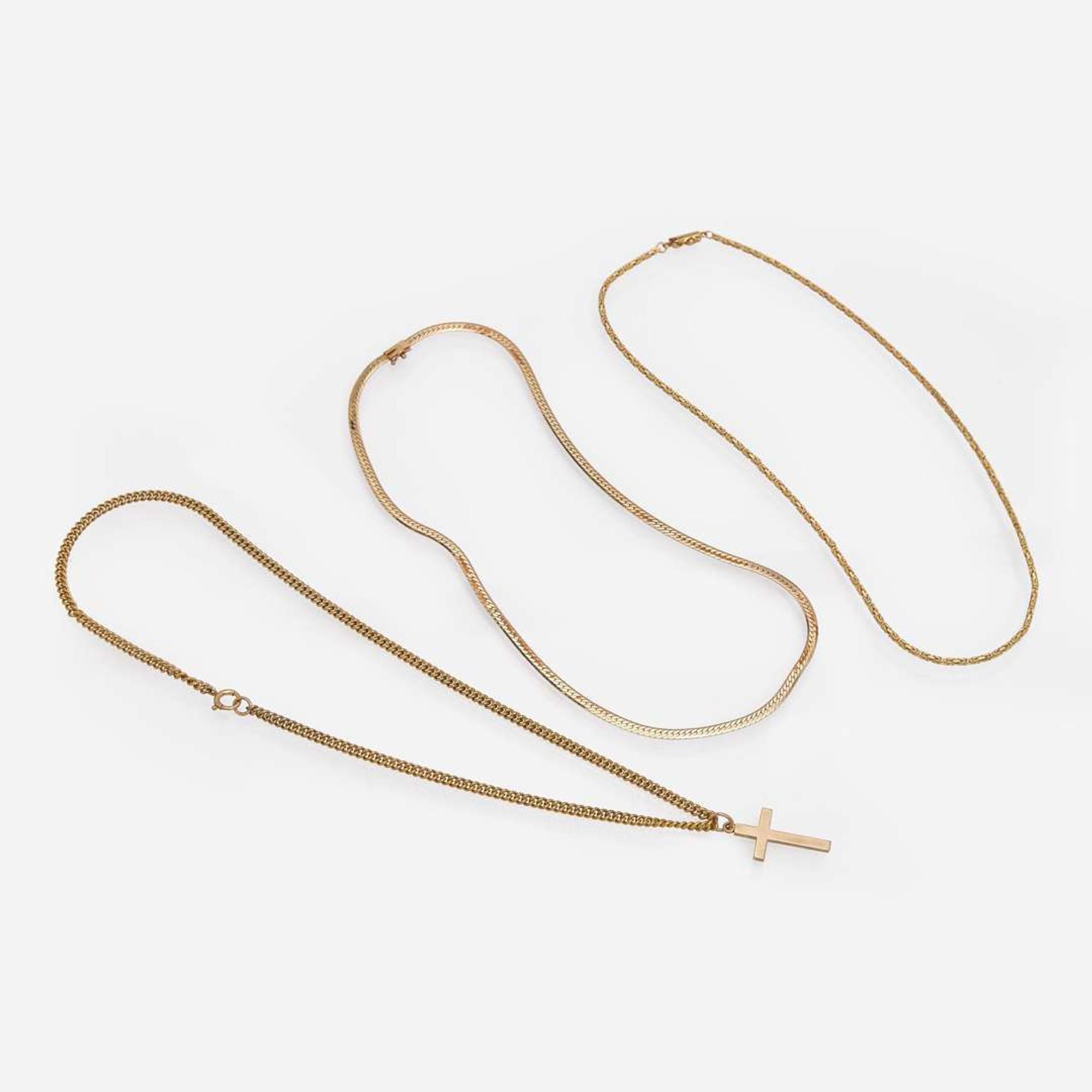 Collection of Three 14K Yellow Gold Chains and Pendant