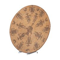 Akimel O'odham Figural Basketry Tray, Cowboys and Chickens