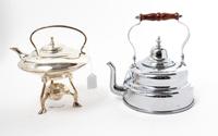 Two Stainless Steel Tea Kettles Height of taller 9 3/4 inches.
