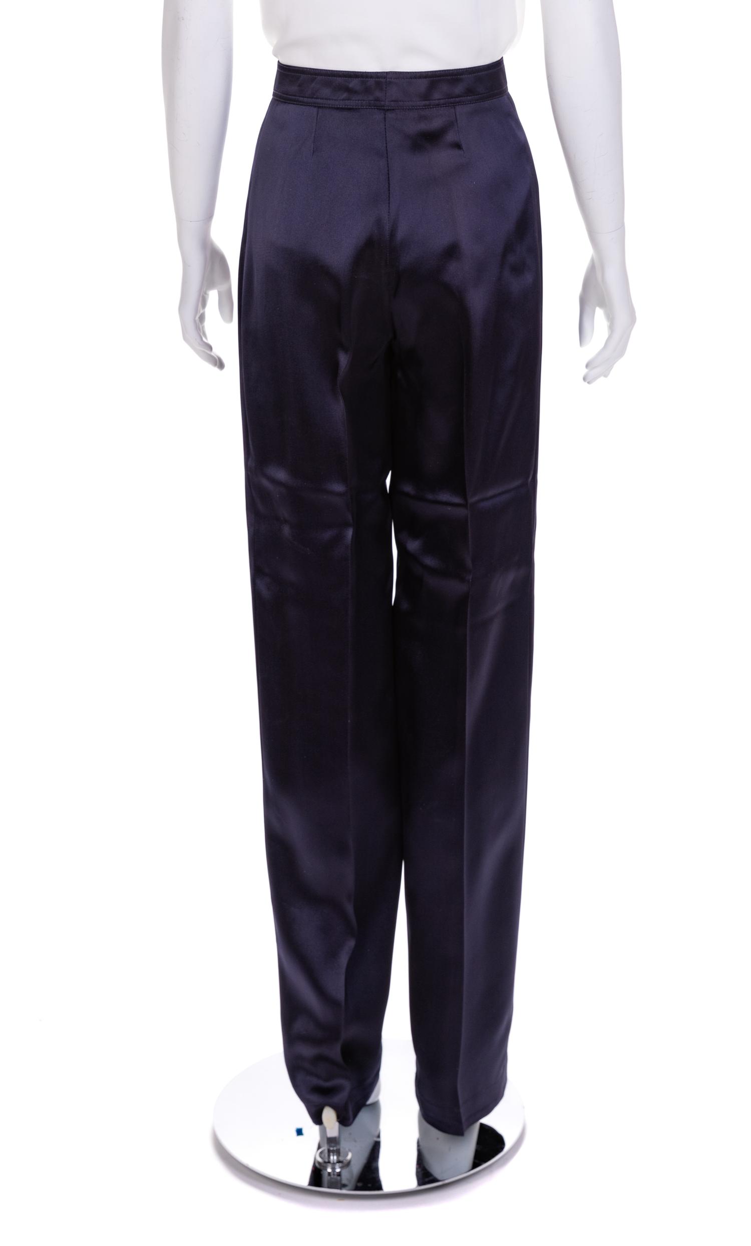 Two Pairs of Saint Laurent Rive Gauche Sailor Pants, 1980-90s Navy size: 40; Black size: 42