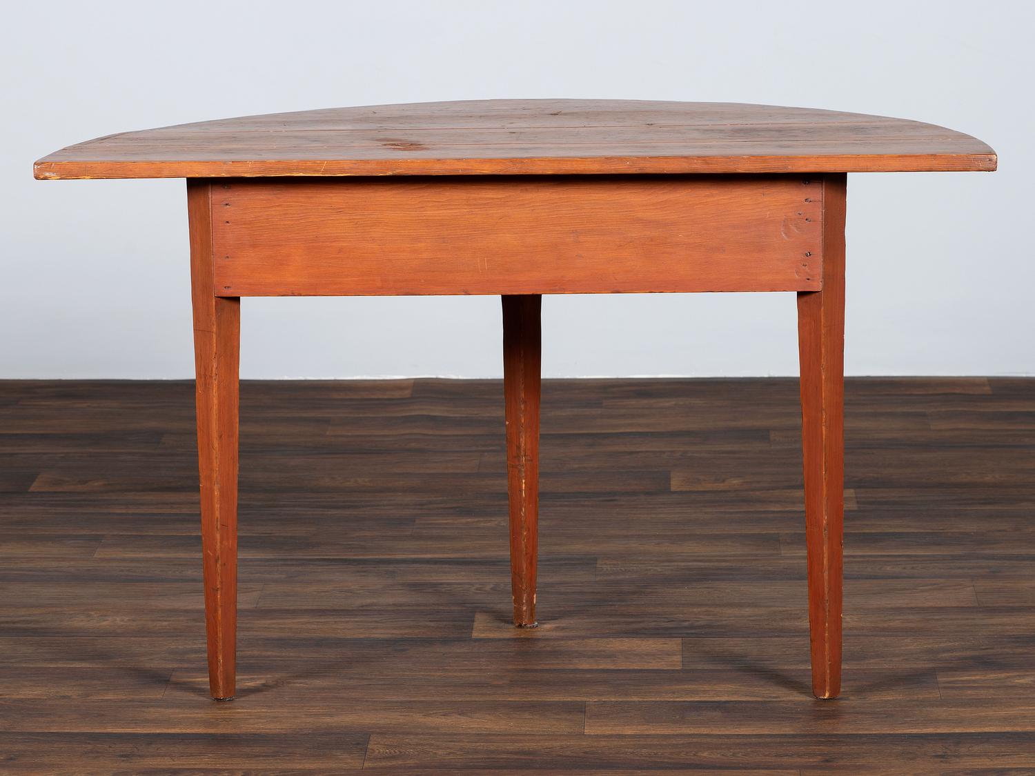 A Country Reddish Brown Painted Pine Demi-Lune Console Table