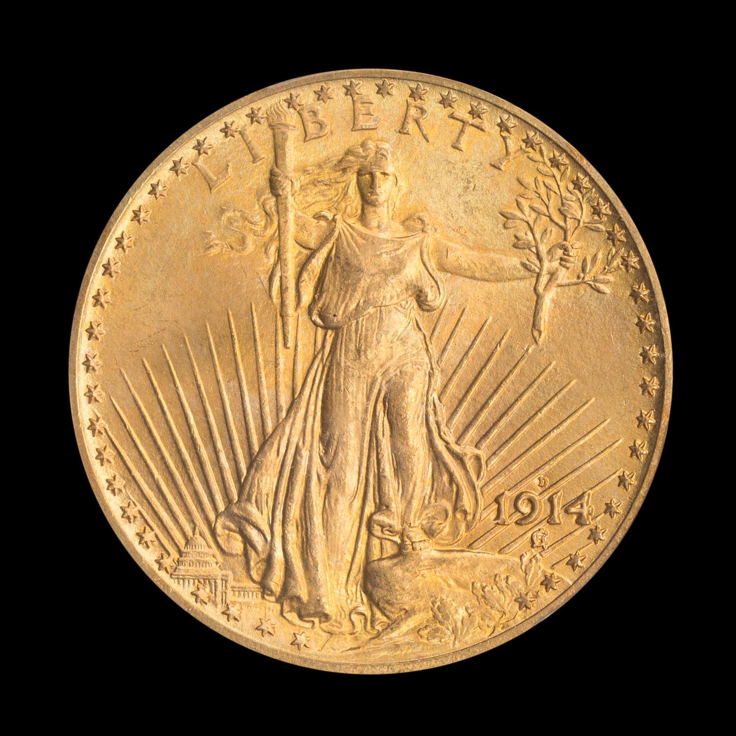 A United States 1914-D St. Gaudens $20 Gold Coin