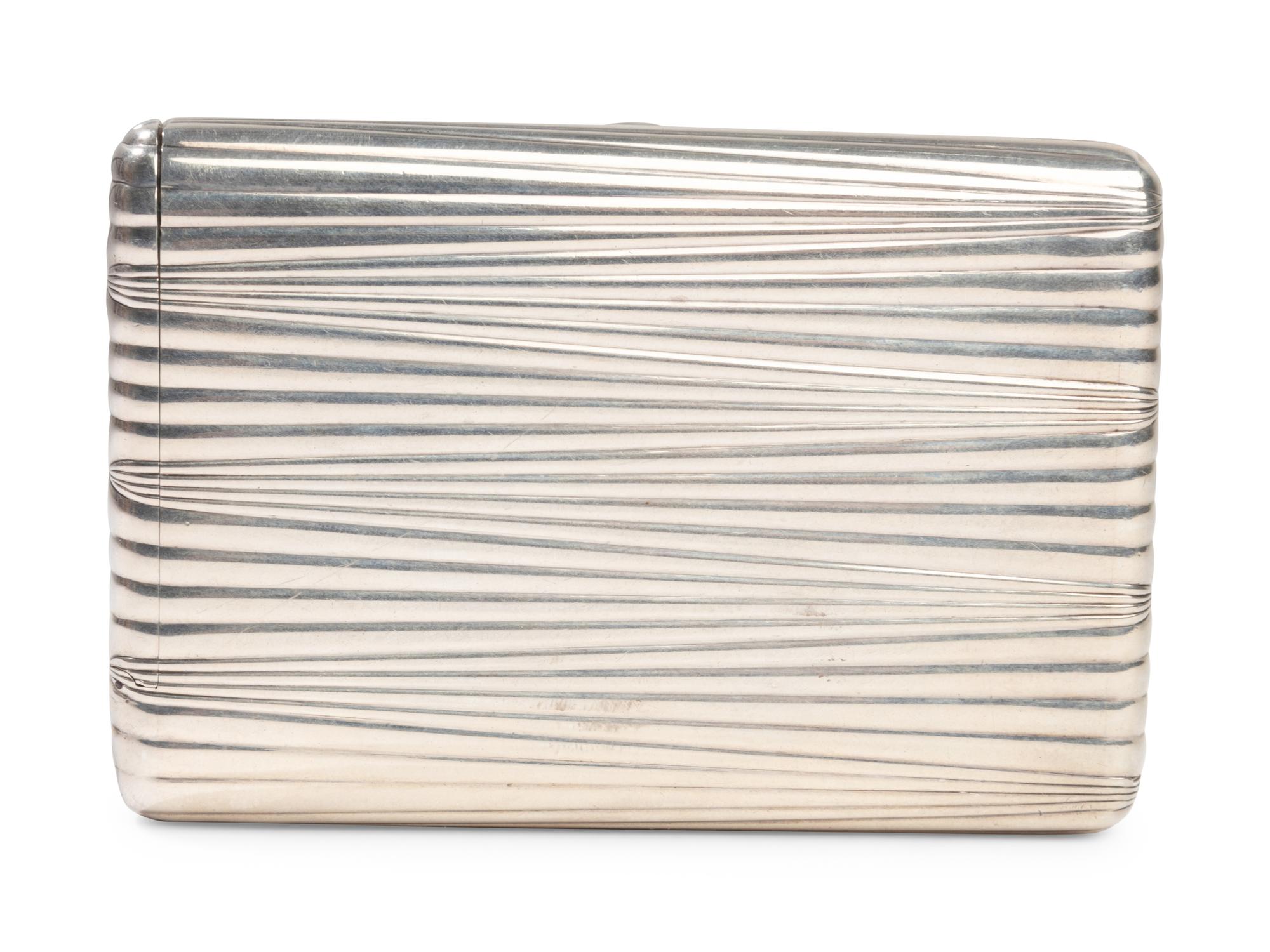 A Russian Silver, Yellow-Gold Applied and Diamond Inset Cigarette Case