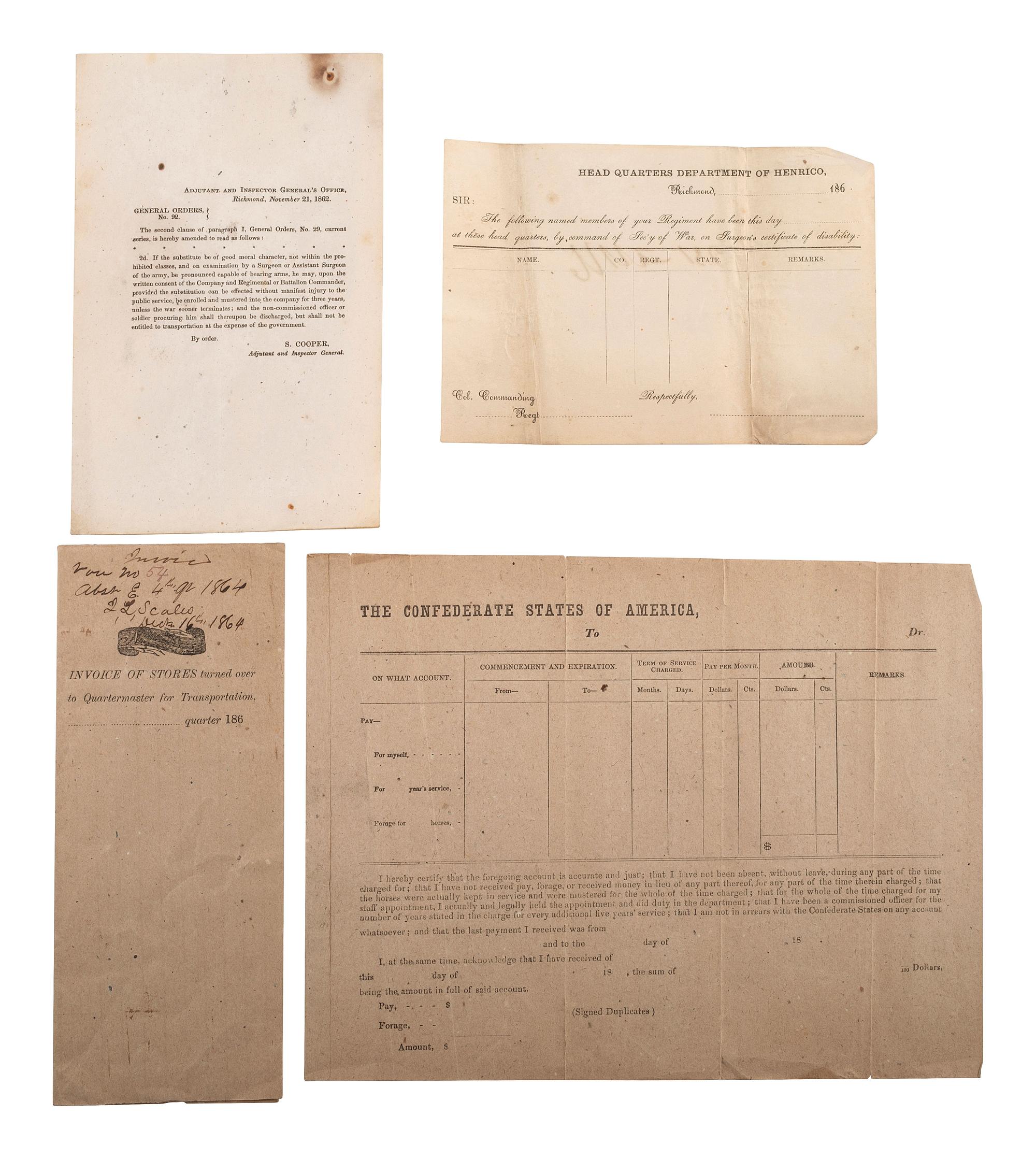 [CIVIL WAR]. A group of letters and Confederate documents related to the state of South Carolina.