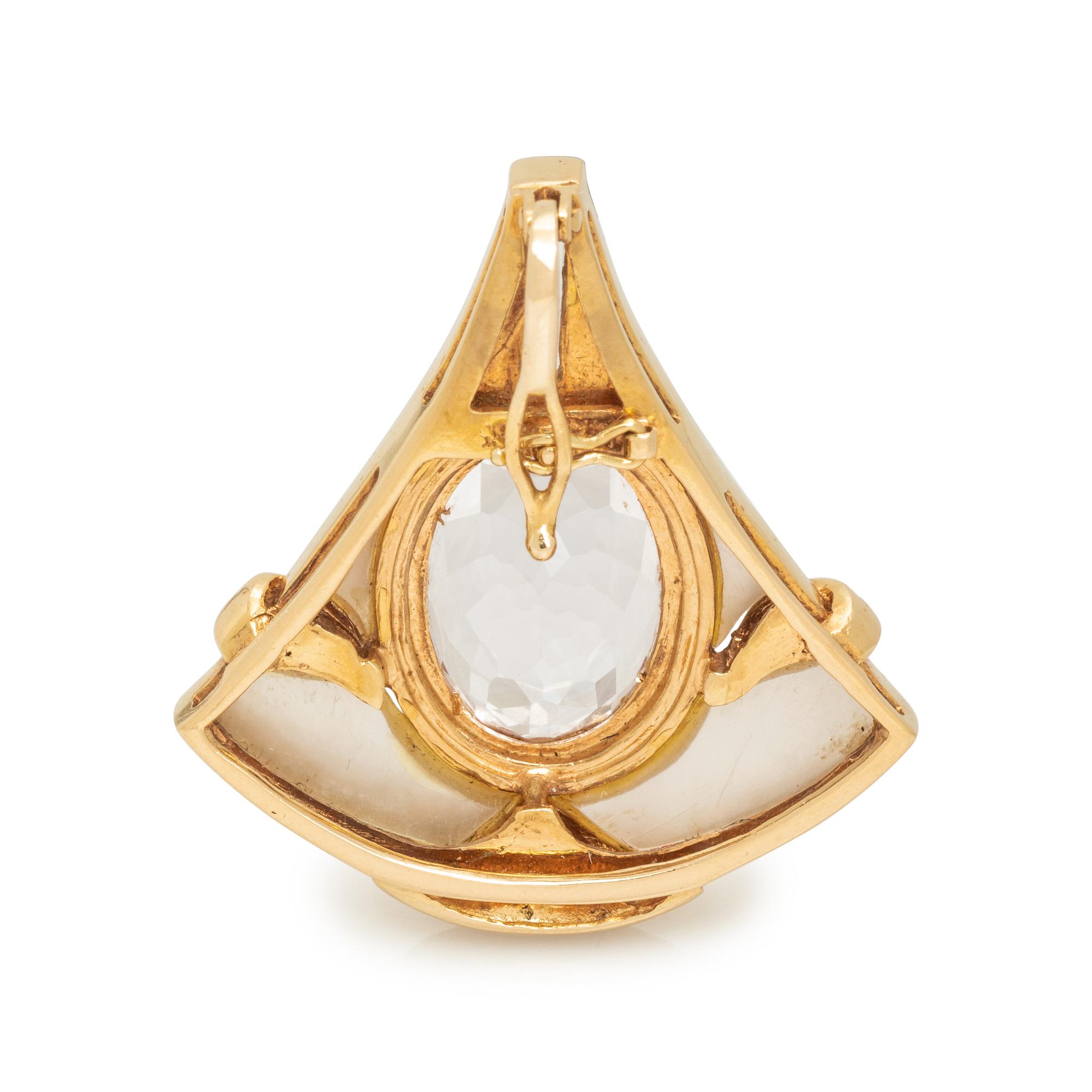 KUNZITE, DIAMOND AND MOTHER-OF-PEARL PENDANT