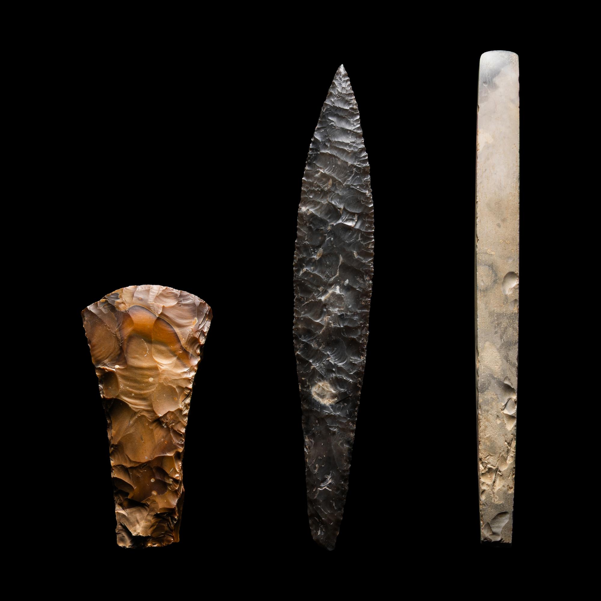 Three European Flint Axes and Daggers