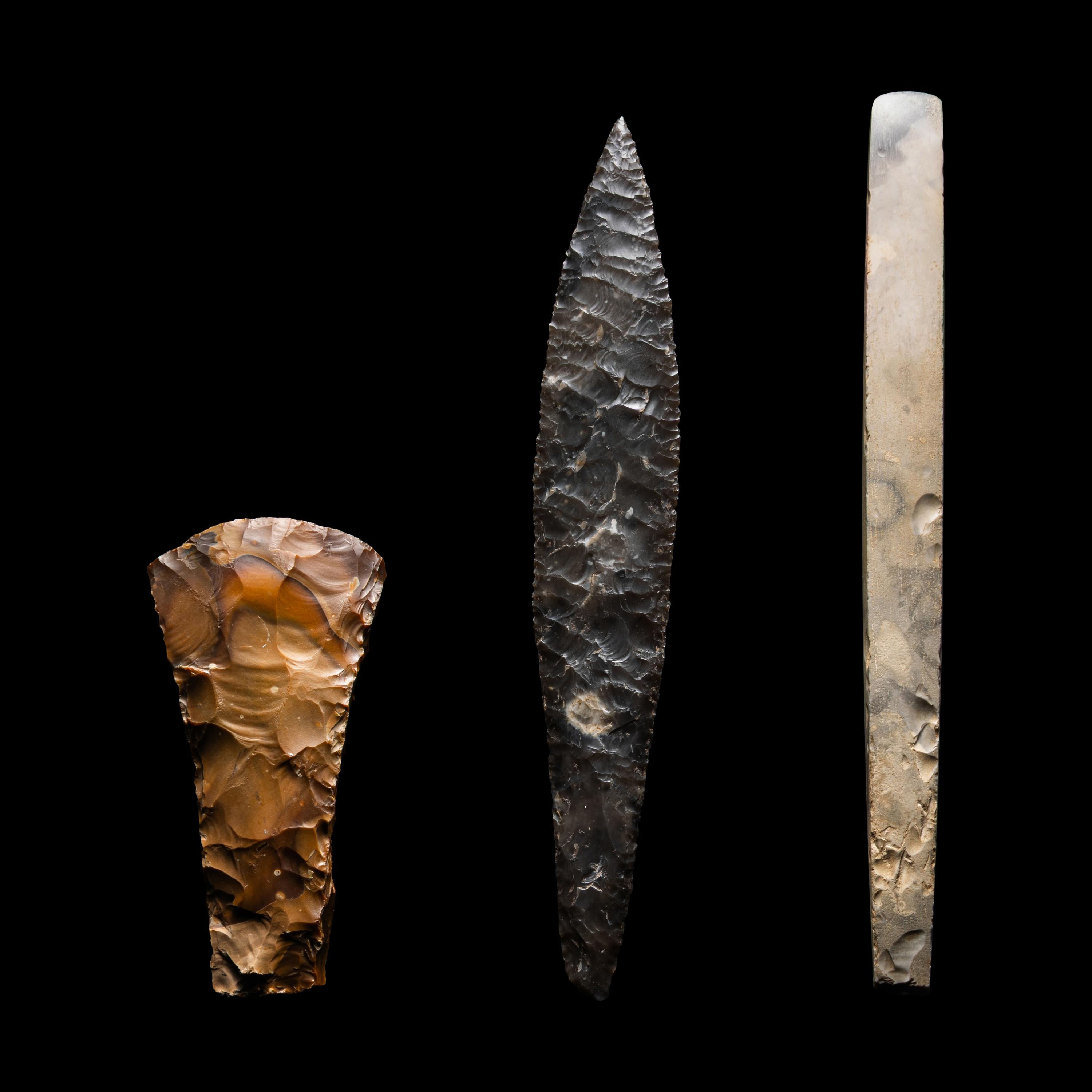 Three European Flint Axes and Daggers