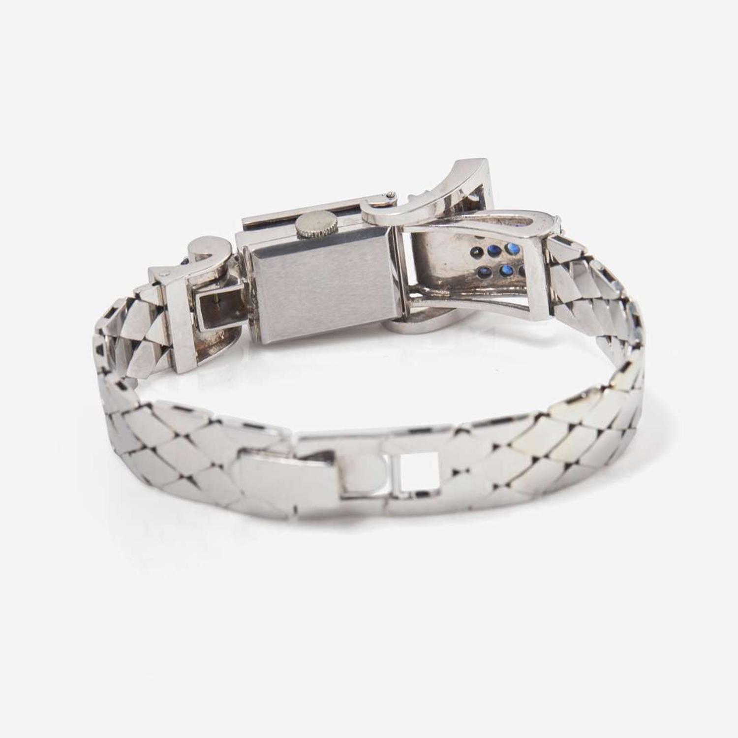 A Retro 14K White Gold, Diamond, and Sapphire Watch