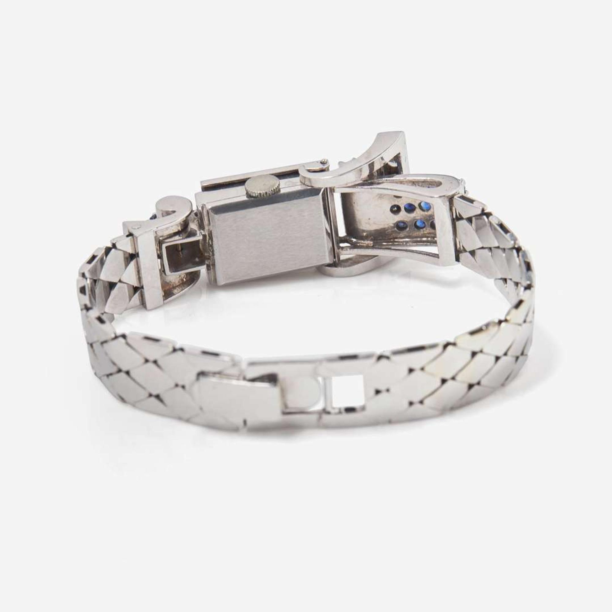A Retro 14K White Gold, Diamond, and Sapphire Watch