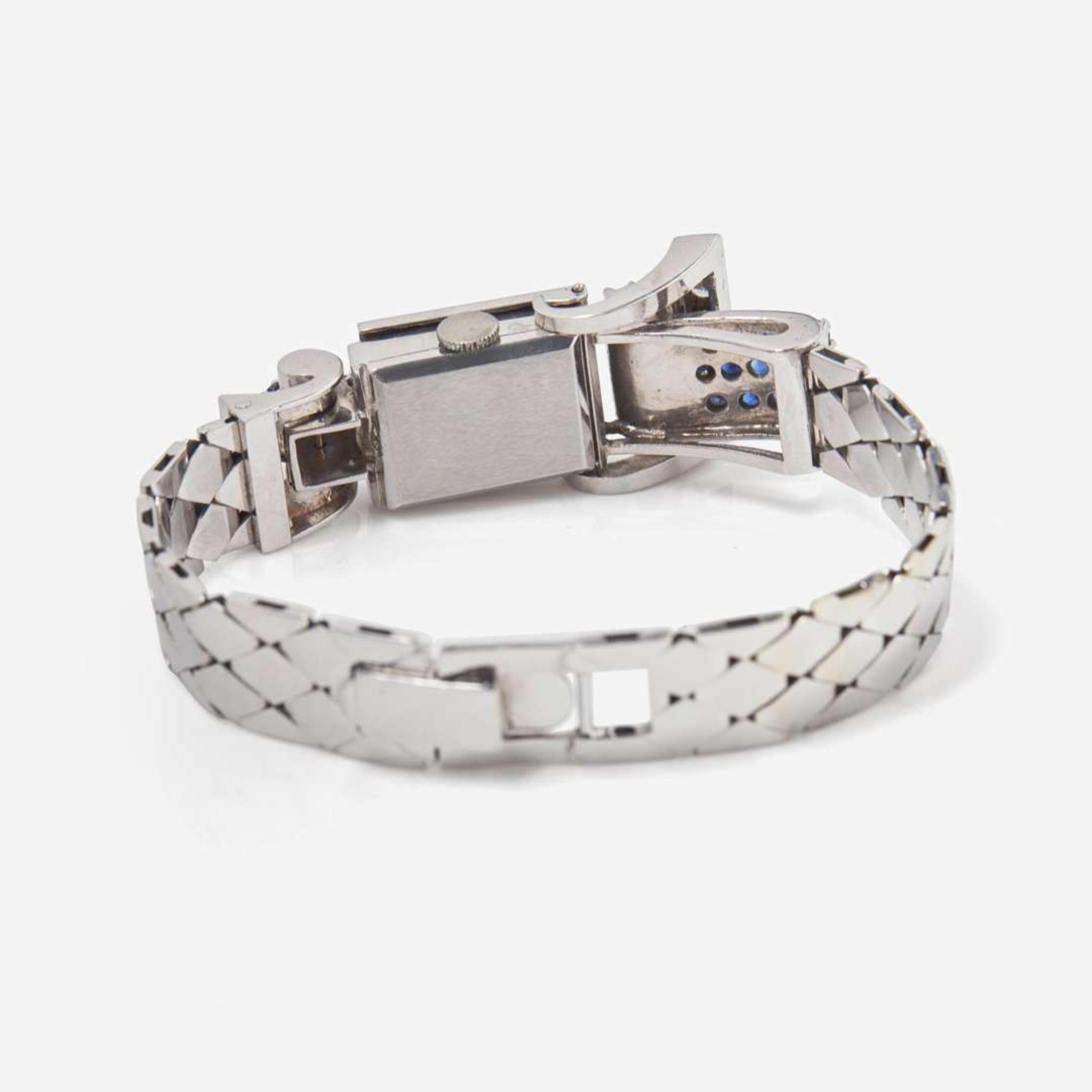A Retro 14K White Gold, Diamond, and Sapphire Watch