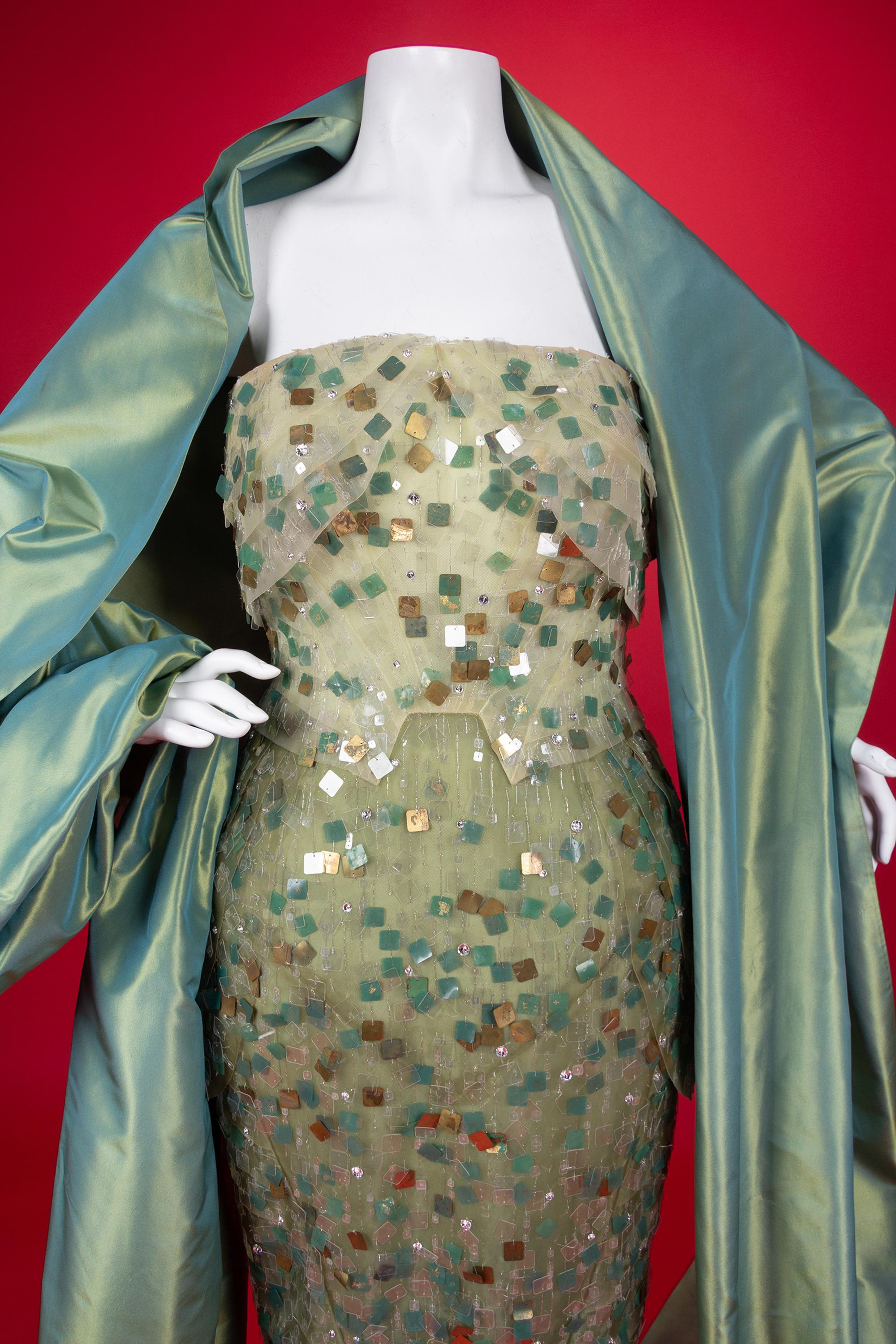 Christian Dior Haute Couture Dress and Shawl, 2007 — Renée Fleming wore this dress and shawl in 2007 in performances in the UK, Austria and US, including the BBC Proms at London’s Royal Albert Hall, accompanied by the London Philharmonic, and at the opening night of the Los Angeles Philharmonic.