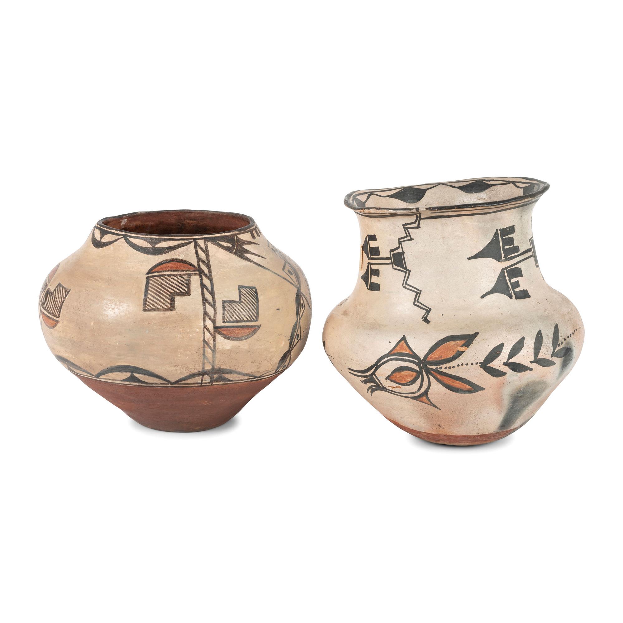 San Ildefonso and Zia Polychrome Pottery Jars