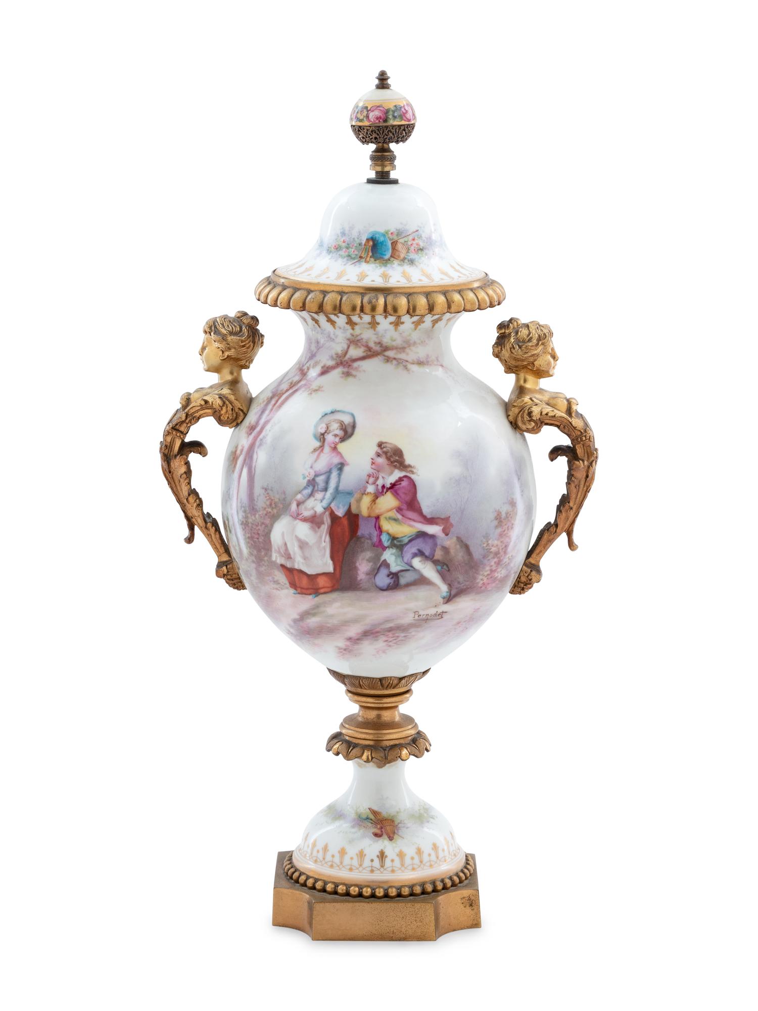 A Gilt Bronze Mounted Sèvres Style Porcelain Urn