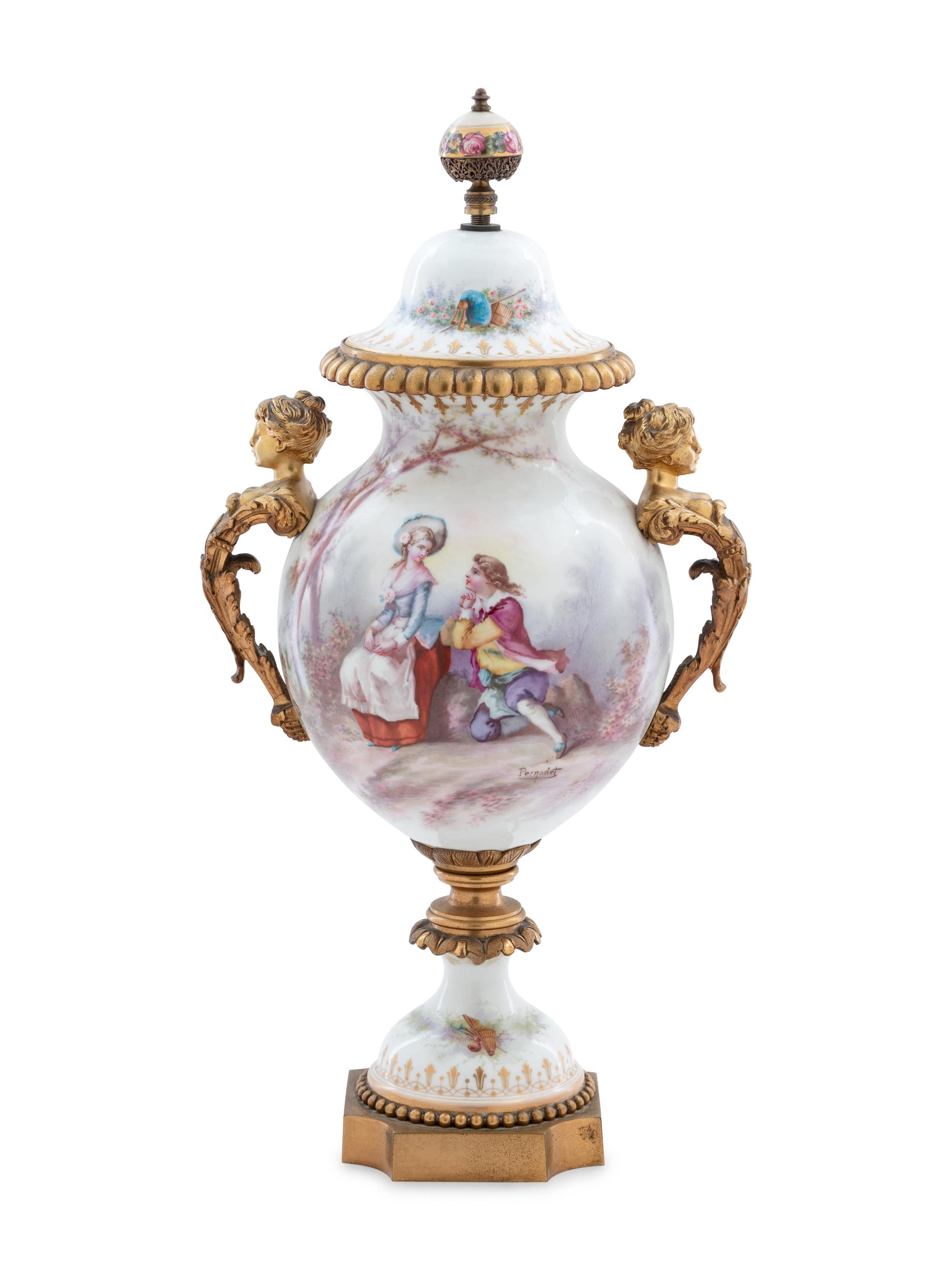 A Gilt Bronze Mounted Sèvres Style Porcelain Urn
