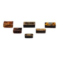Six Tortoise Shell Veneered Inlaid Snuff Boxes