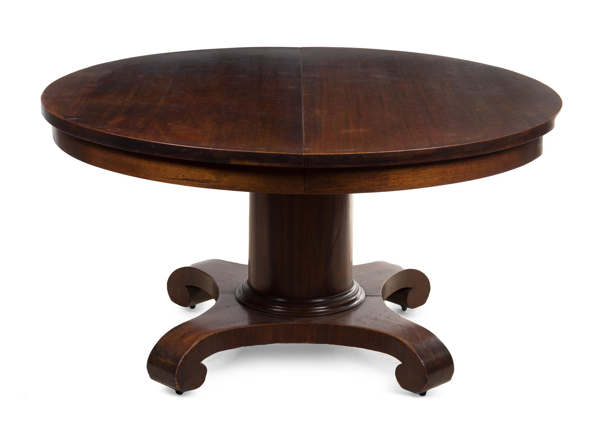 An American Empire Mahogany Extension Table Height 29 x diameter 54 inches. — 19TH CENTURY
