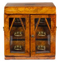 A Victorian Burl Walnut Jewelry Cabinet Height 13 1/4 x width 12 7/8 x depth 9 1/2 inches. — 19TH CENTURY