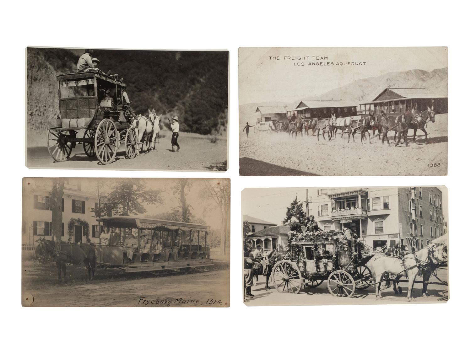 [EPHEMERA]. A group of 57 RPPCs & photographs of stagecoaches, wagons, and horse-drawn vehicles.