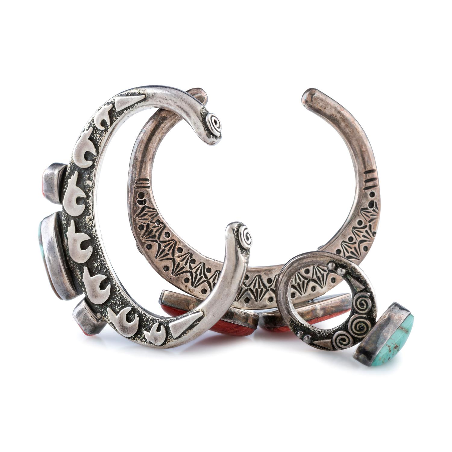 Pair of Sterling Silver Cuff Bracelets and Ring