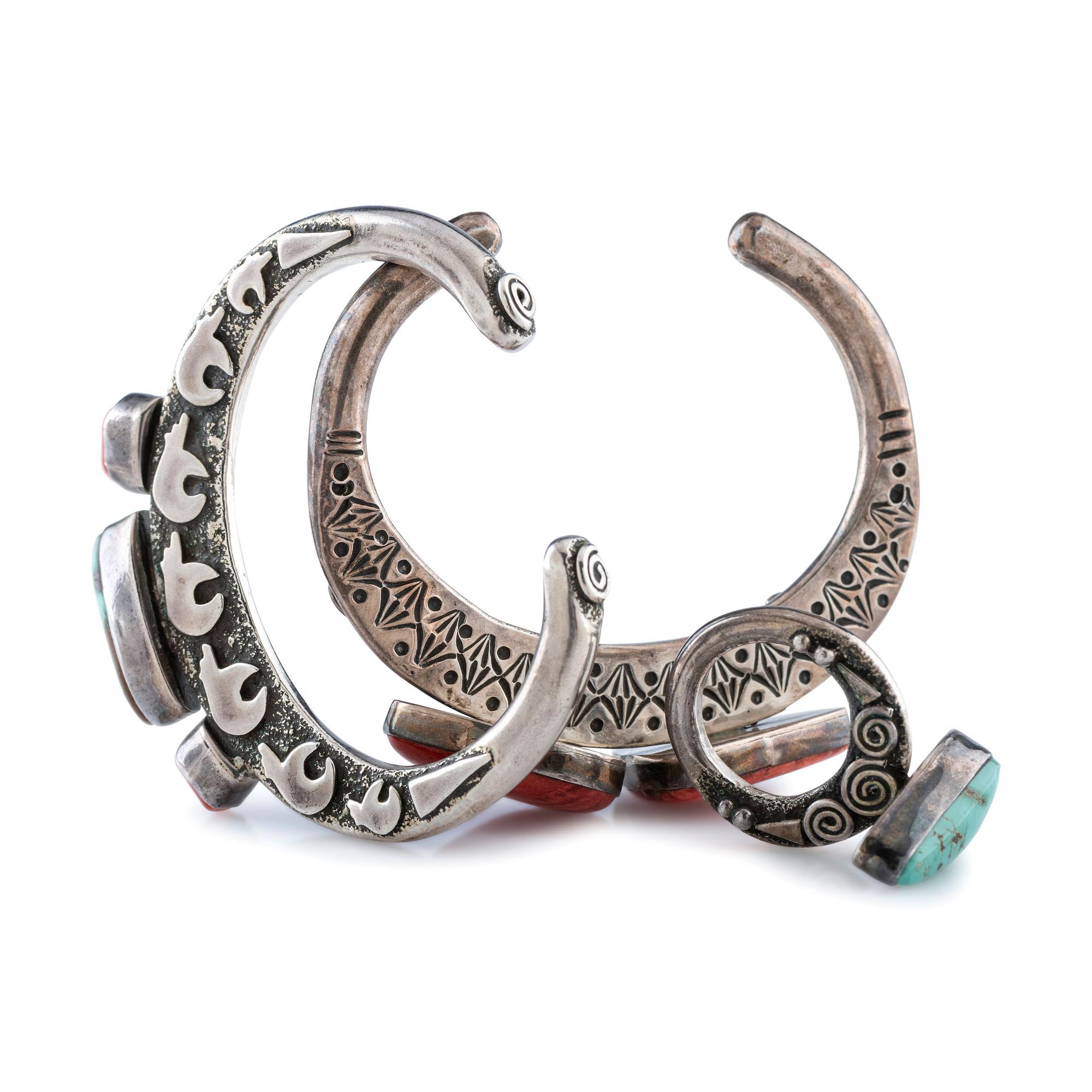 Pair of Sterling Silver Cuff Bracelets and Ring