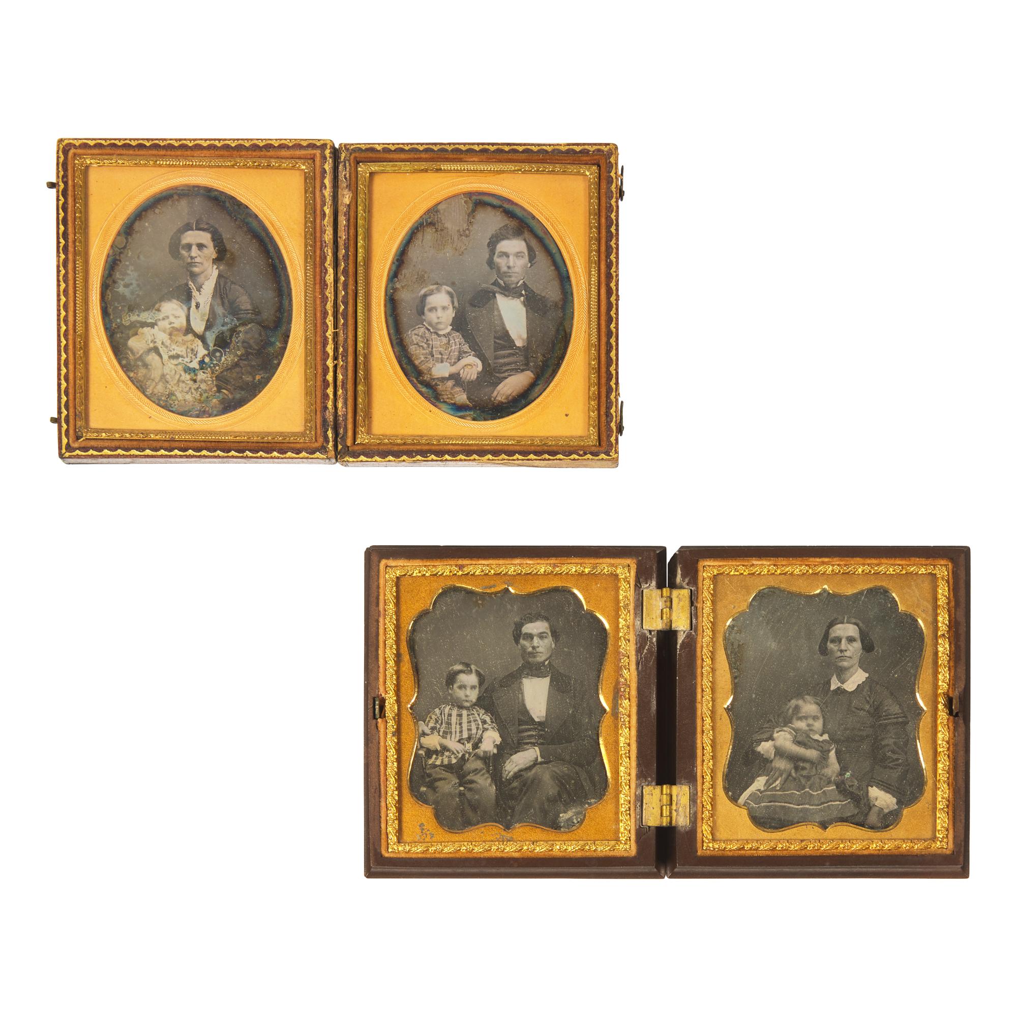 [Early Photography] Group of 54 Daguerreotypes, Ambrotypes, or Tintypes, Mostly Couple Portraits